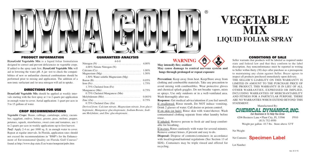 Vegetable Mix product label