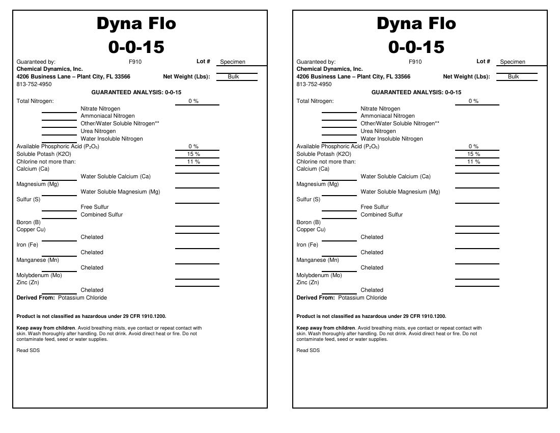 Dyna-Flo 0-0-15 Potassium Chloride product label