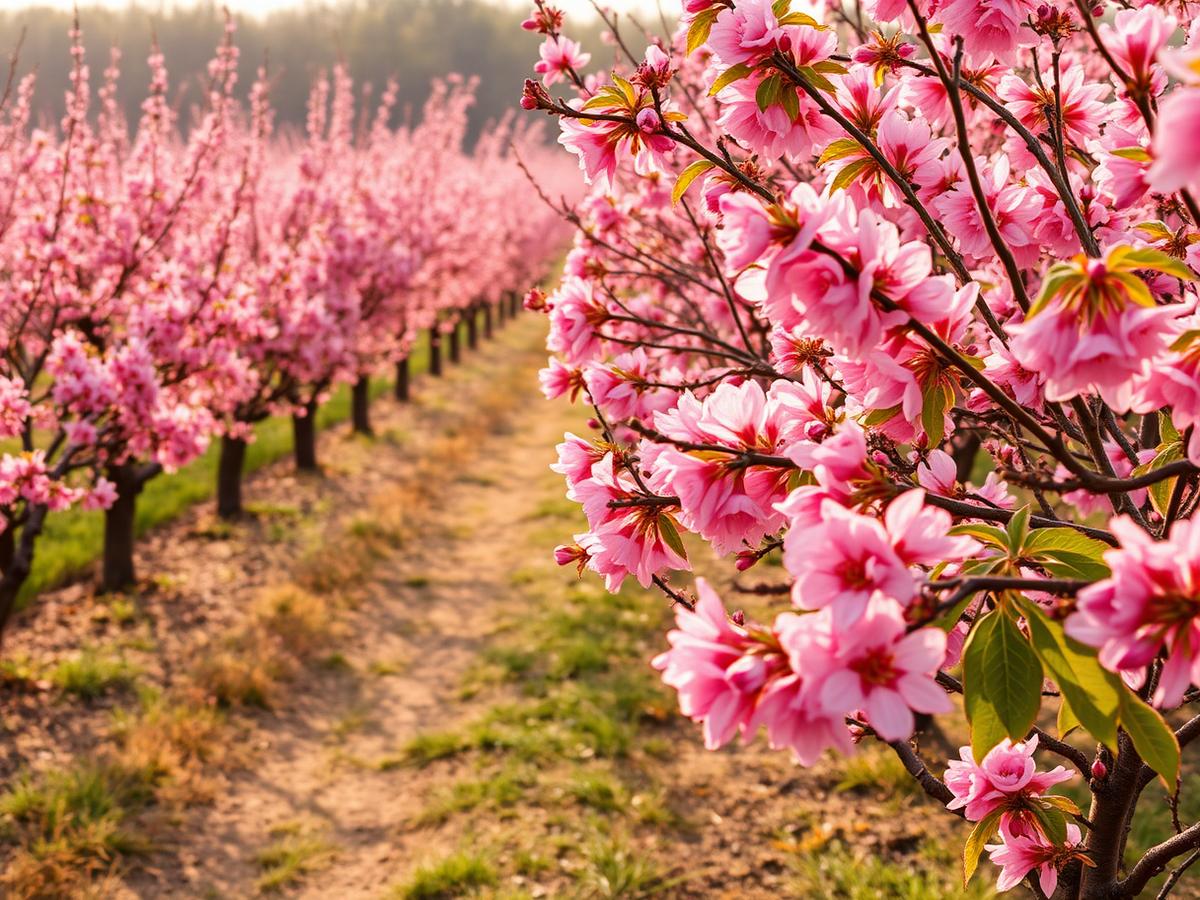 Peach orchard in bloom in the Southeast